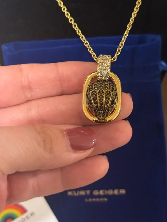 Kurt Geiger Gold Tone Oval Pendant Necklace with Pave Bail - Picture 3 of 10